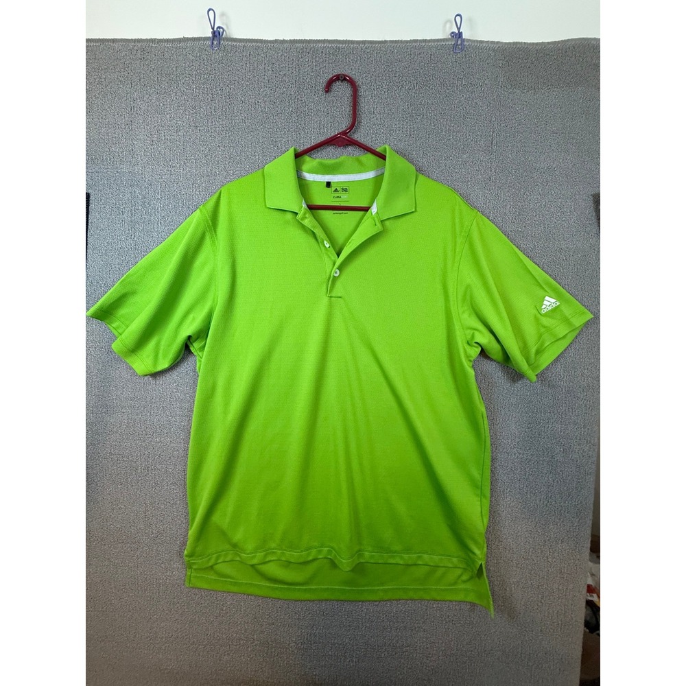 Adidas Polo Shirt Mens Large Green Excellent Climalite Golf Short Sleeve